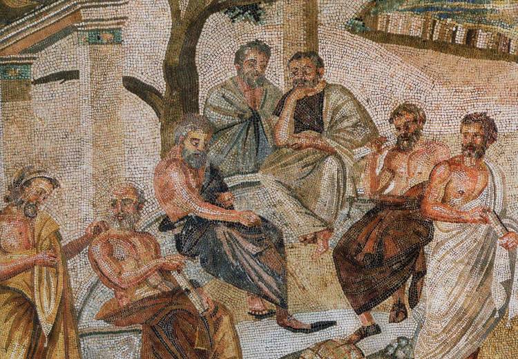 Make philosophy, not war:  A mosaic of Plato’s Academy, from Pompeii.